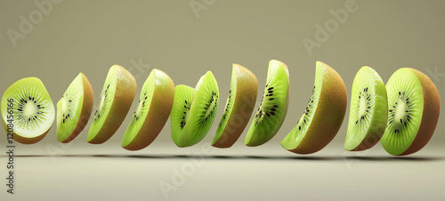 kiwi fruit in a row.