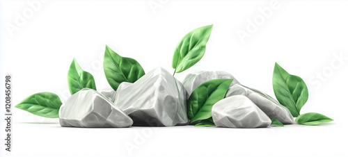 realistic white leaves with green grass on white background vector
