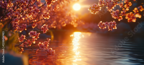 beautiful spring landscape with a blooming tree in the forest.