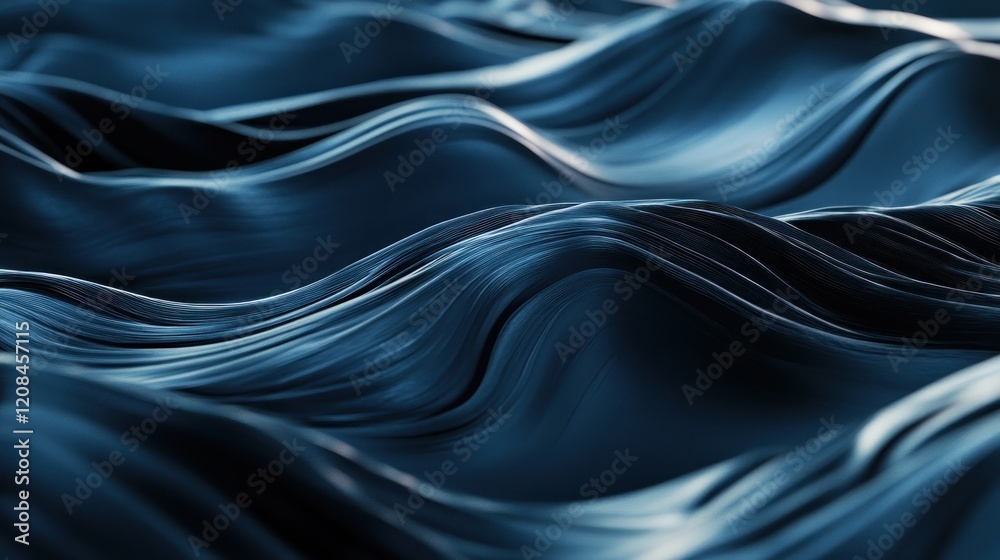 Dark blue abstract waves flowing, digital background, texture, design