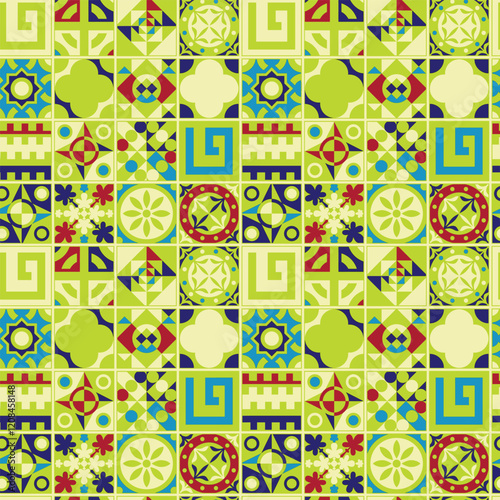 Geometrical and Ornamental motifs in vivid tones, seamlessly blending functionality and beauty for fabric, décor, and gift wrapping.