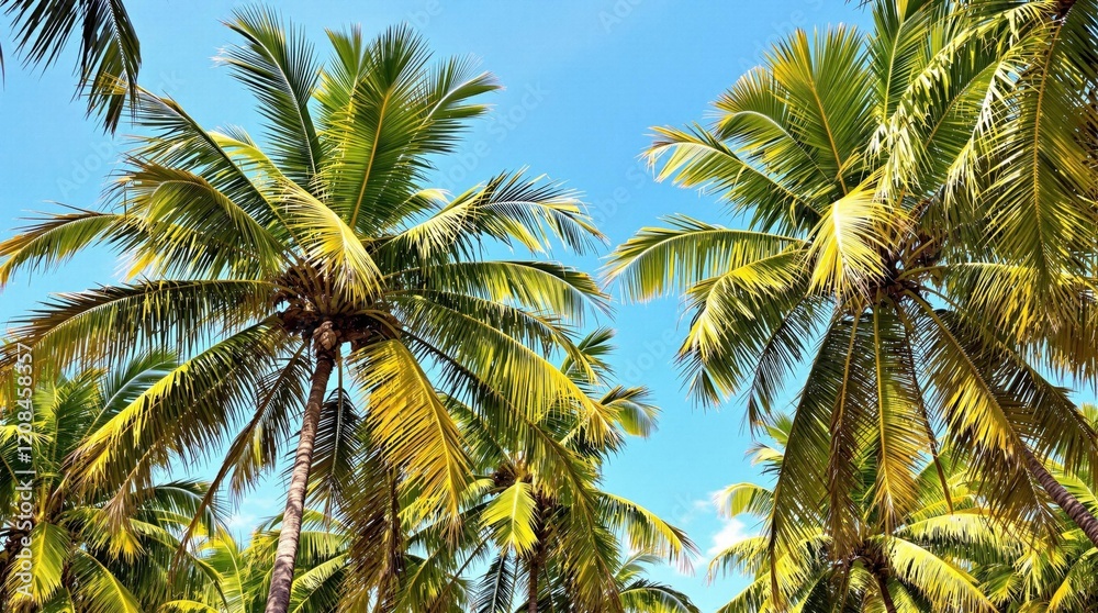 Fototapeta premium Green palm trees against blue sky