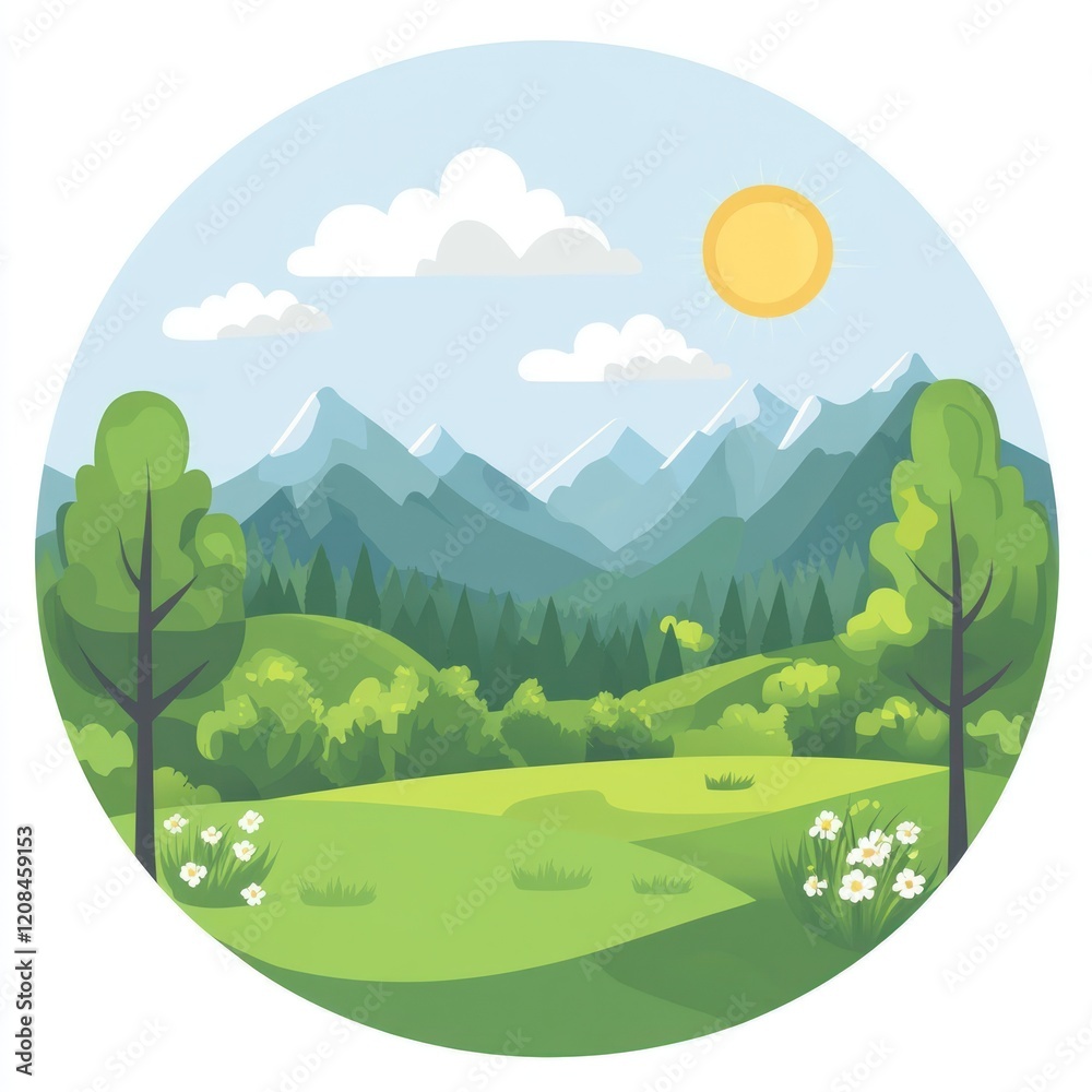 Obraz premium Sunny Day Scenic Mountain Valley Landscape