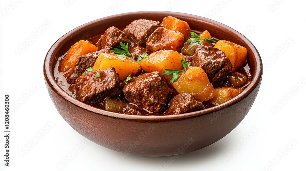 Hearty Beef Stew with Potatoes and Carrots in Rustic Bowl, Warm and Comforting Home-Style Meal Hearty Beef Stew with Potatoes and Carrots in Rustic Bowl, Warm and Comforting Home-Style Meal