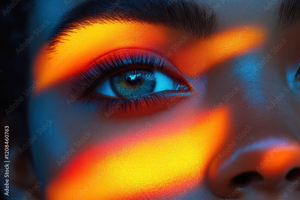 Captivating close-up of a woman's eye reflecting vibrant colors and intricate patterns Captivating close-up of a woman's eye reflecting vibrant colors and intricate patterns