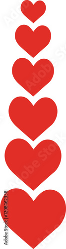 Stack of red hearts Valentine's Day design elements. Transparent background for romantic projects, cards, and invitations.
