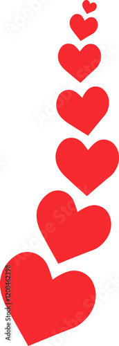 A cascade of vibrant red hearts, symbolizing love, romance, and affection, perfect for Valentine's Day designs, wedding invitations, or any project conveying passionate feelings.