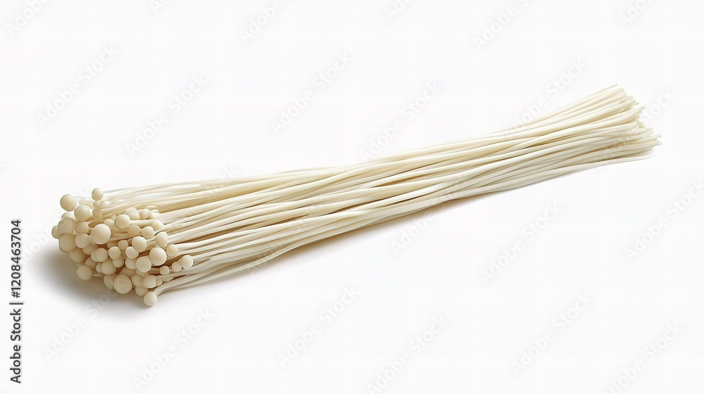 Realistic Enoki Mushroom Isolated on White Background for Culinary Use Realistic Enoki Mushroom Isolated on White Background for Culinary Use