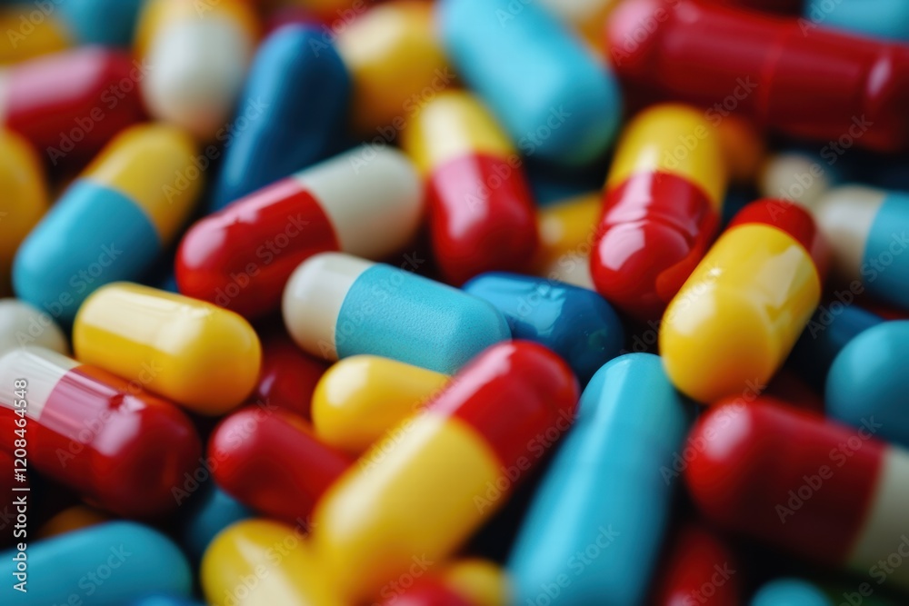 Colorful capsules representing the complex reality of drug addiction and its consequences Colorful capsules representing the complex reality of drug addiction and its consequences