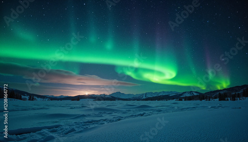Wallpaper Mural Aurora borealis over snowy landscape at night Torontodigital.ca