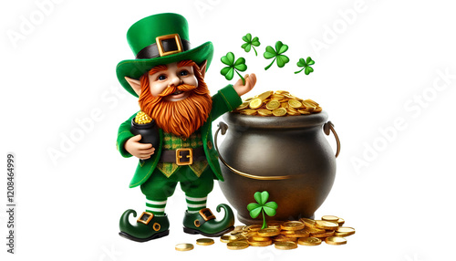 leprechaun isolated on white background with a pot of gold