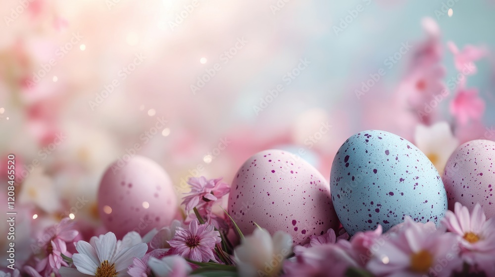 Pastel easter eggs and delicate flowers for spring celebration decor Pastel easter eggs and delicate flowers for spring celebration decor
