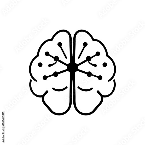 Neural network icon. Bold Network Brain Icon in Black and White Representing Neural Connections and Cognitive Processing 