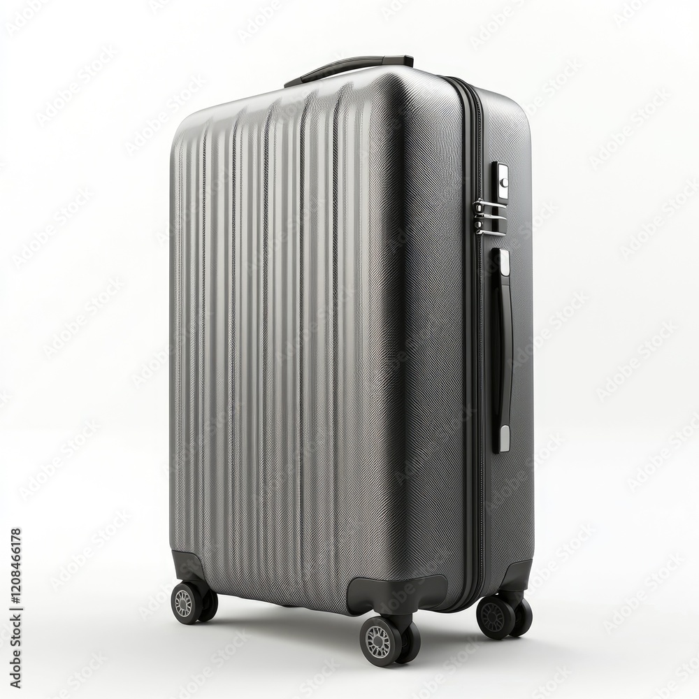 Gray suitcase with matte finish and rounded corners ideal for travel and exploration in a modern design Gray suitcase with matte finish and rounded corners ideal for travel and exploration in a modern design