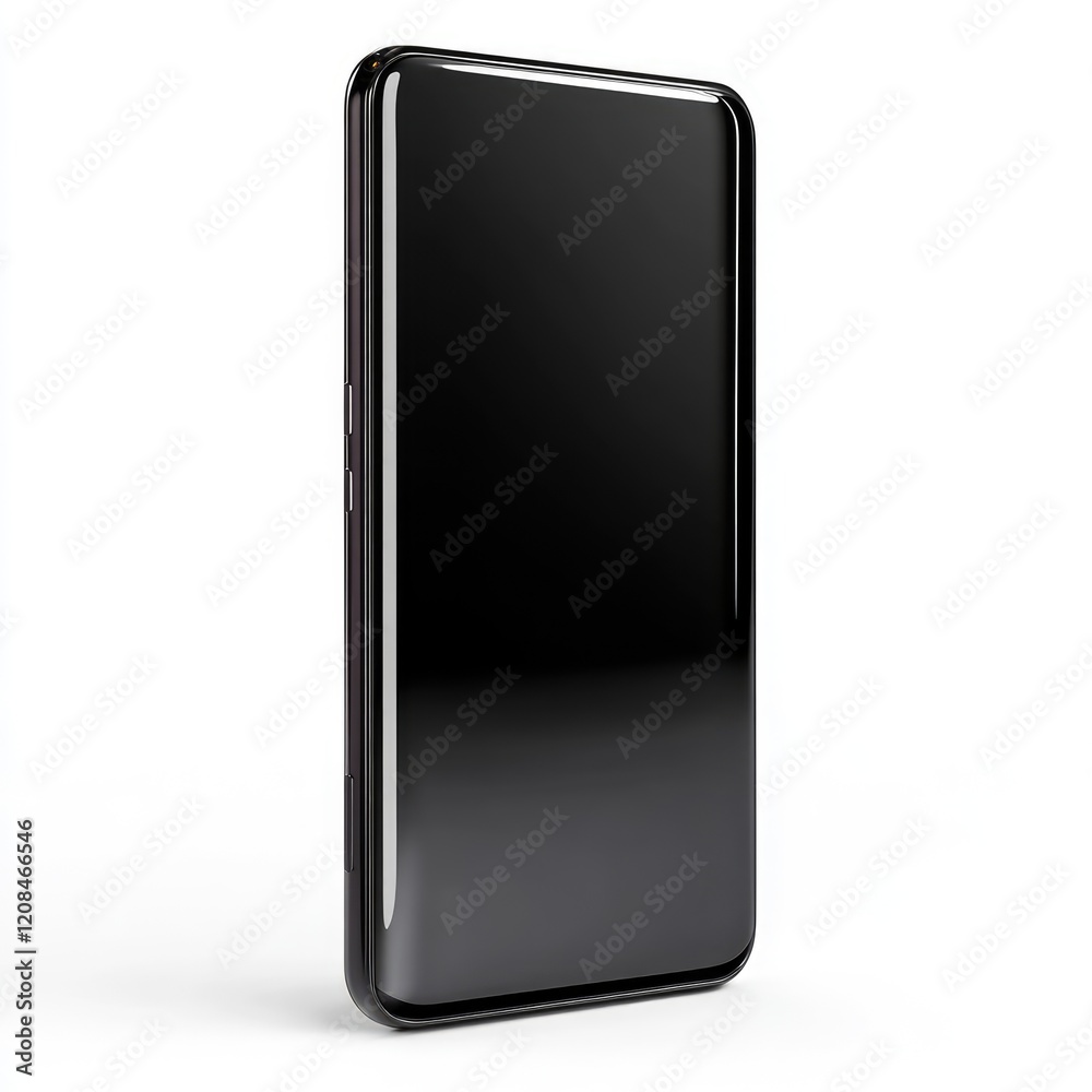 Glossy black smartphone with rounded edges isolated on a clean white background for sleek modern design showcasing Glossy black smartphone with rounded edges isolated on a clean white background for sleek modern design showcasing