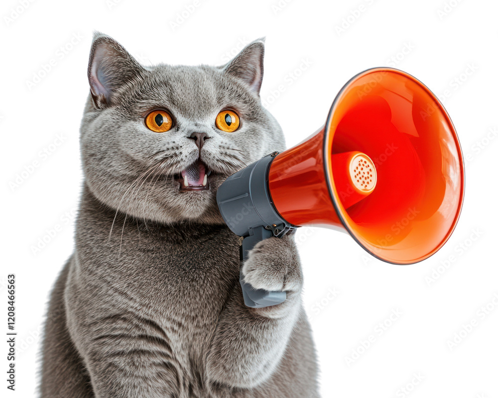 Fototapeta premium PNG A British shorthair cat holding a megaphone photography animal pet.