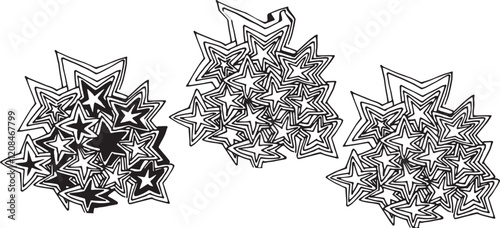 Halloween Clipart doodle shine star ink minimalism Set simple hand drawing object design element cartoon comic explosion symbol. Abstract icon for decoration New Year flash bang bengal fire brush