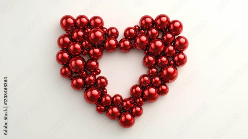 Heart-shaped cluster of shiny red spheres on a light background Heart-shaped cluster of shiny red spheres on a light background