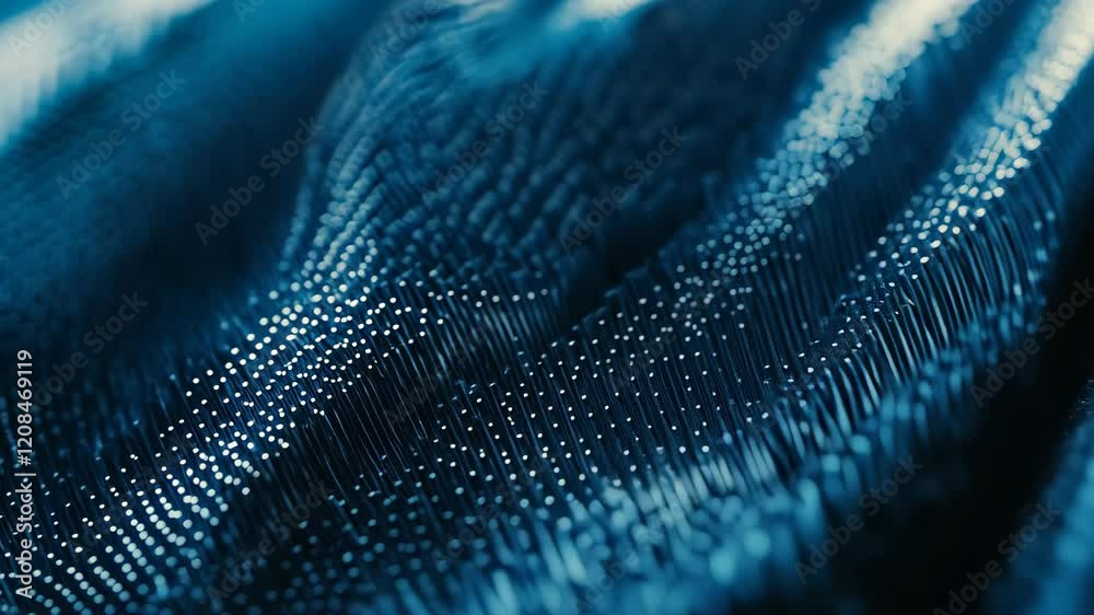 Intricate texture of blue fabric with shimmering details captured in close-up