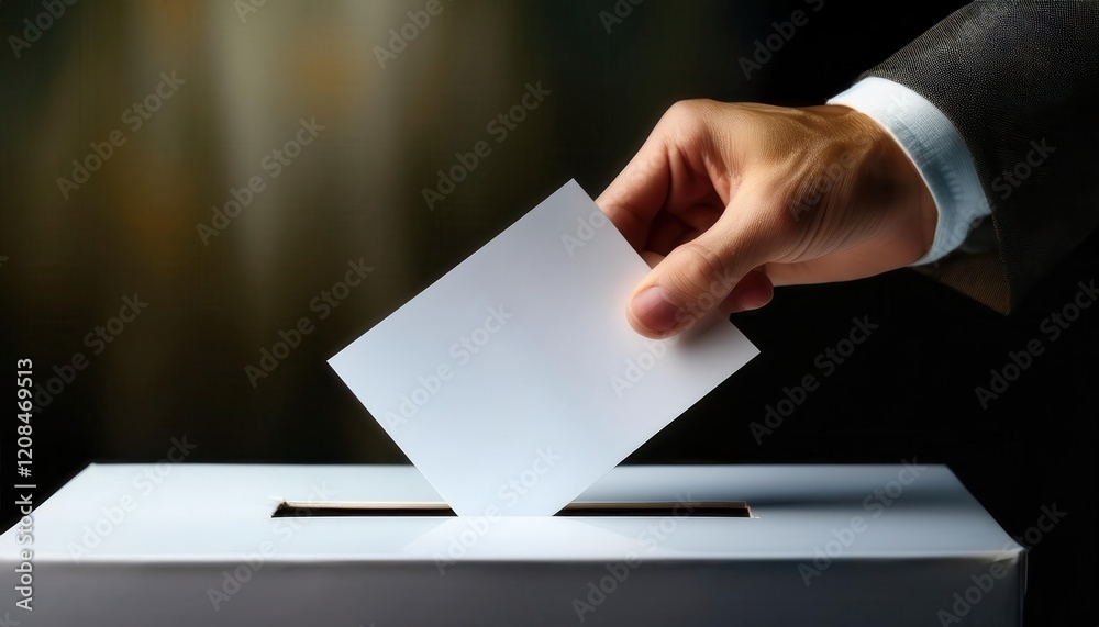 Man Casting Vote into Ballot Box in Election Man Casting Vote into Ballot Box in Election