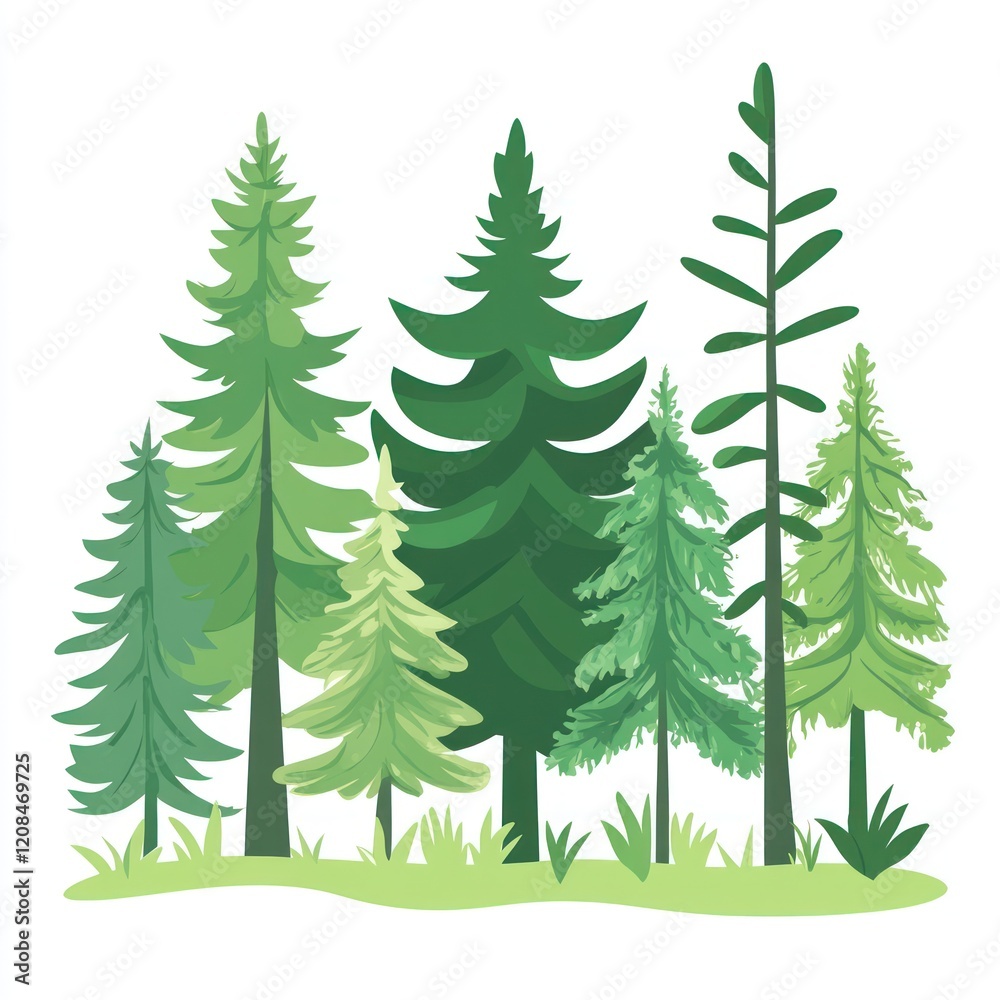 Obraz premium Green Evergreen Trees Stand Tall in a Lush Green Meadow
