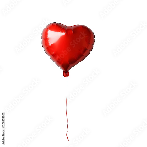 red heart shaped helium balloon on transparent background