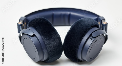 Stylish navy headphones with plush ear cushions for comfort photo