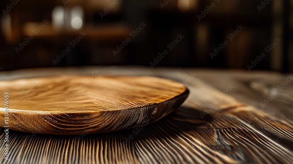 Obraz premium Rustic Wooden Platter on Dark Table