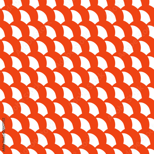 Red caviar japan cuisine theme seamless background with red circles and white colors. Fish scales stylized repeated pattern.