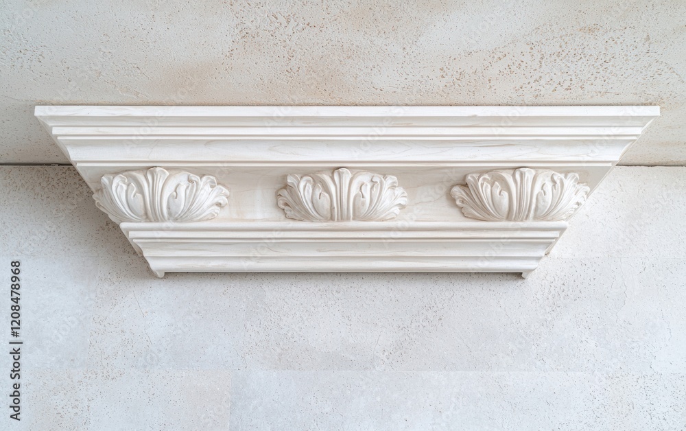 Naklejka premium White ornate crown molding detail on ceiling