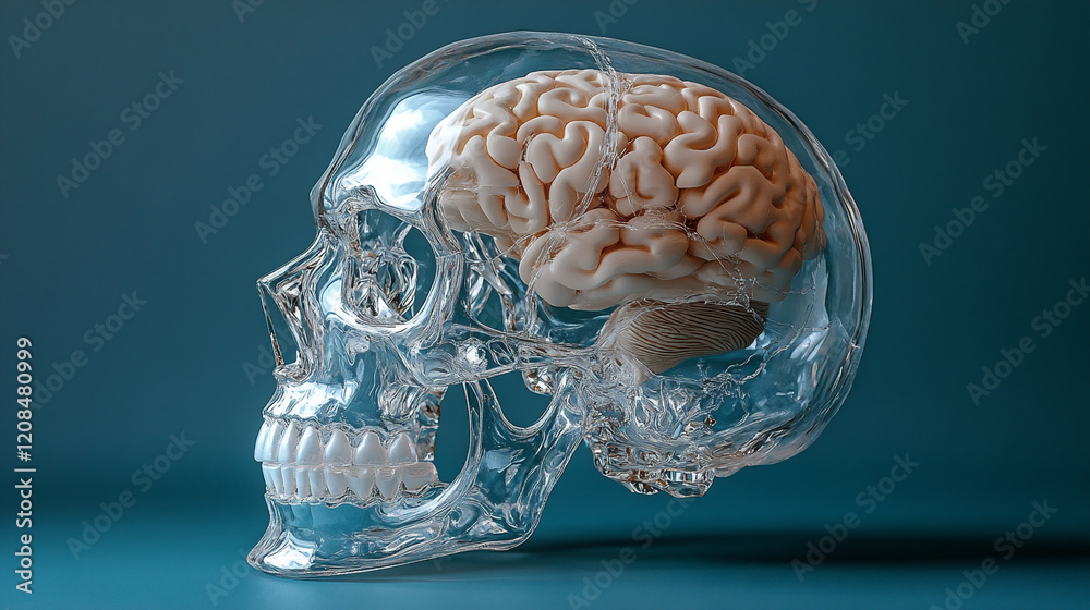 Detailed Glass Skull Showcasing Visible Veins and Brain in a Captivating Still Life Display Detailed Glass Skull Showcasing Visible Veins and Brain in a Captivating Still Life Display