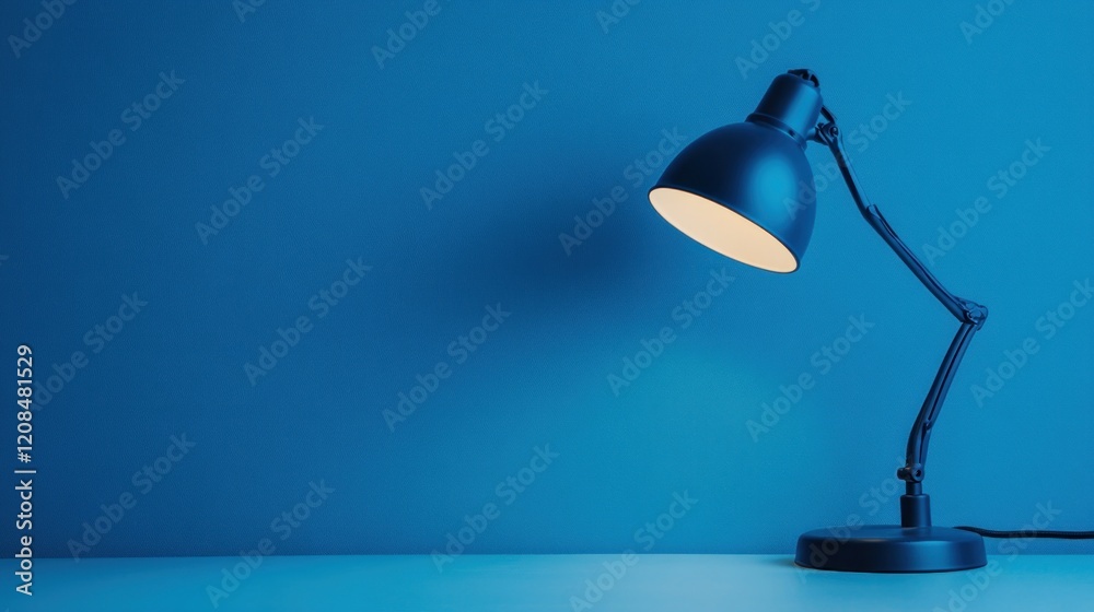 Illuminated desk lamp on blue background, copy space Illuminated desk lamp on blue background, copy space