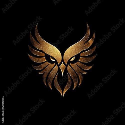 Golden eagle emblem with spread wings, dark background. photo