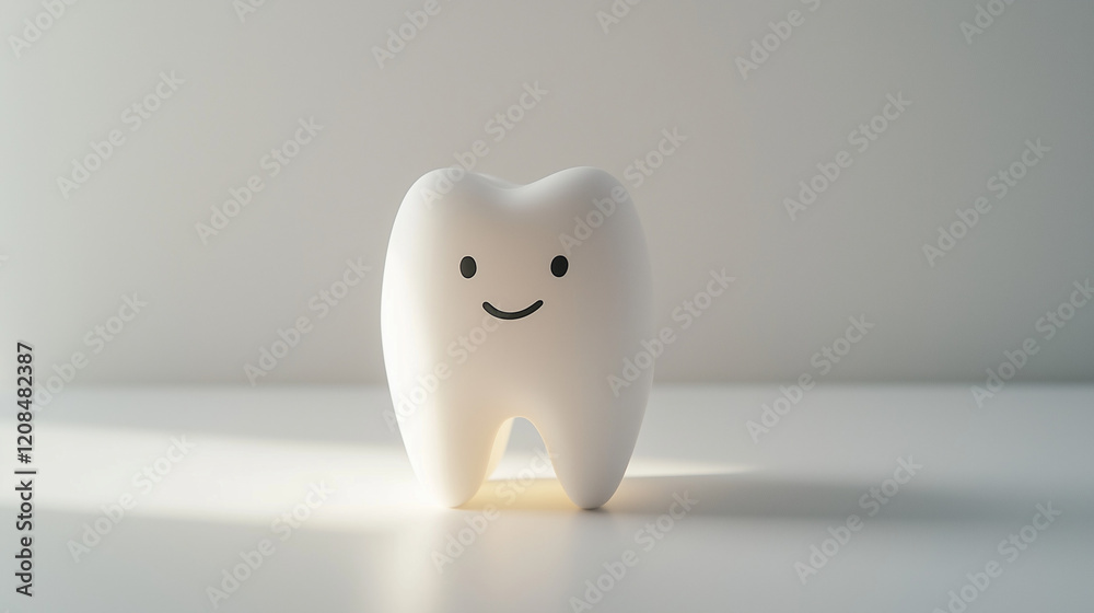 Smiling tooth figurine on minimal white background Smiling tooth figurine on minimal white background