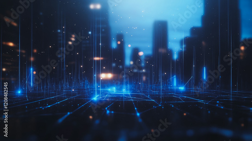 Smart digital Innovation city with connection network reciprocity over the cityscape. of future smart wireless digital city and social media networking systems that connects people with in city
