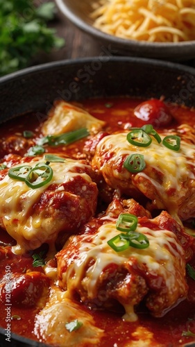 Korean Fire Chicken Buldak with Bubbling Melted Cheese photo