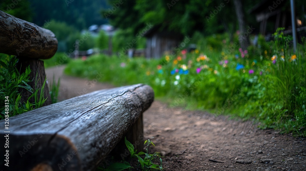 Rustic Wooden Bench Path Serenity: A Peaceful Garden Escape Rustic Wooden Bench Path Serenity: A Peaceful Garden Escape