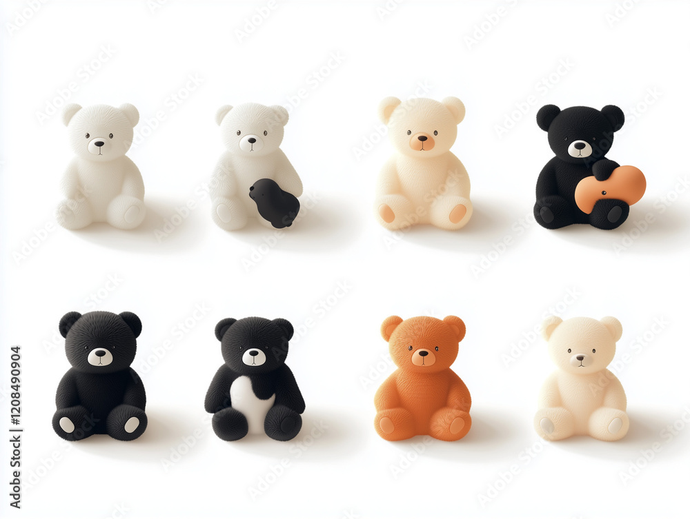 Obraz premium Icônes d'ours en peluches en 3D sur fond blanc