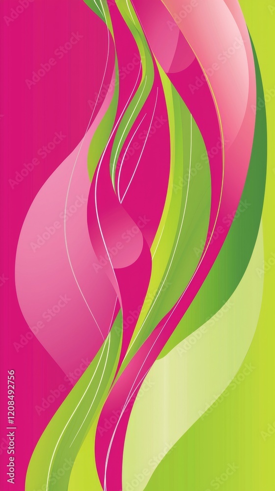 Intertwining pink and green wavy lines create a captivating visual flow, forming an abstract composition filled with vibrant colors and dynamic patterns, inviting exploration and imagination Intertwining pink and green wavy lines create a captivating visual flow, forming an abstract composition filled with vibrant colors and dynamic patterns, inviting exploration and imagination