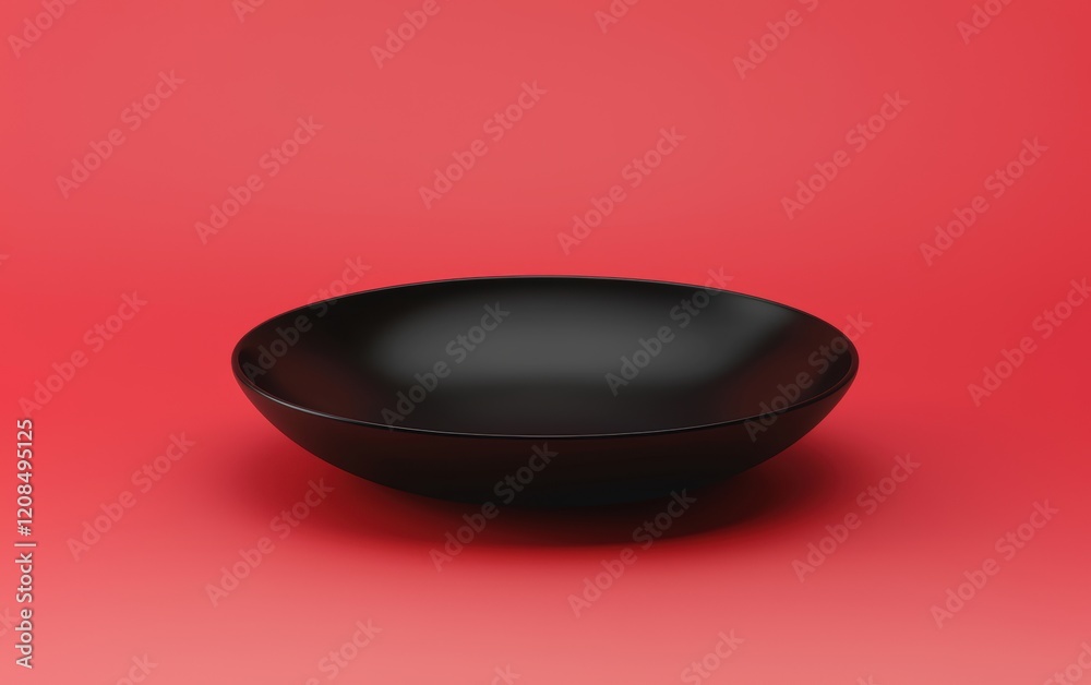 A mockup of a modern minimalist plate in a matte black finish on a gradient red background A mockup of a modern minimalist plate in a matte black finish on a gradient red background