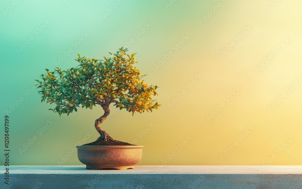 A mockup of a traditional bonsai on a gradient pastel backdrop (yellow to green) A mockup of a traditional bonsai on a gradient pastel backdrop (yellow to green)