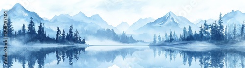 A softly serene watercolor landscape, crafted by hand, with an emphasis on achieving atmospheric perspective