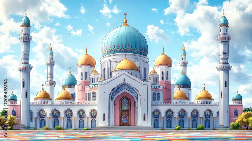 Obraz premium Ornate mosque, vibrant colors, sunny day.