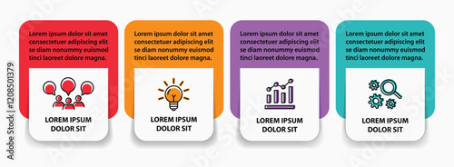 4 steps infographic template with 4 options. Flowchart that can be used for business report, data visualization and presentation. Timeline infographic elements vector illustration.