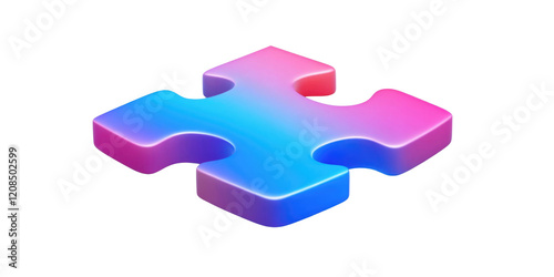 3D Render of a Single Gradient Colored Puzzle Piece Blue and Pink Solution Concept