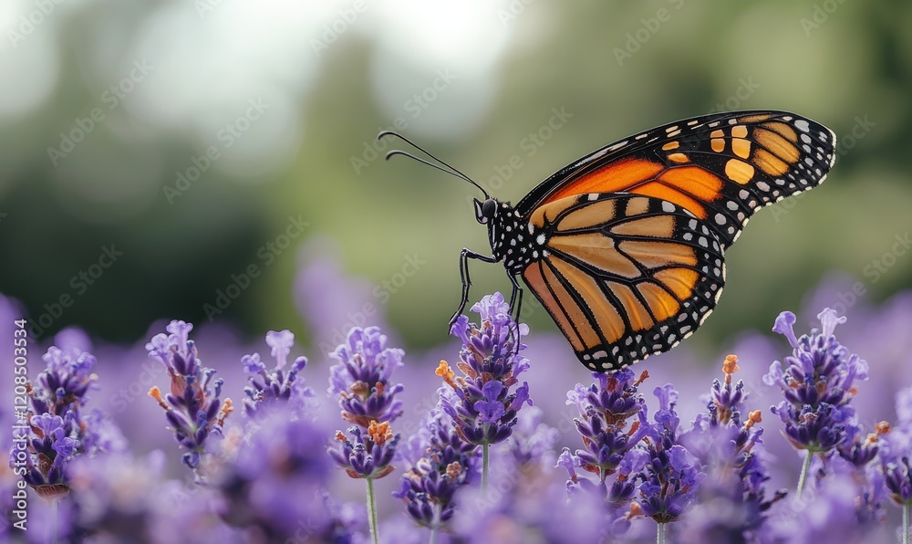 Fototapeta premium Monarch butterfly on lavender flowers.