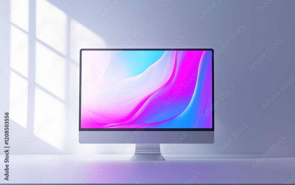 Fototapeta premium High-tech 4K monitor mockup with a thin bezel, futuristic design, centered on a crisp white background