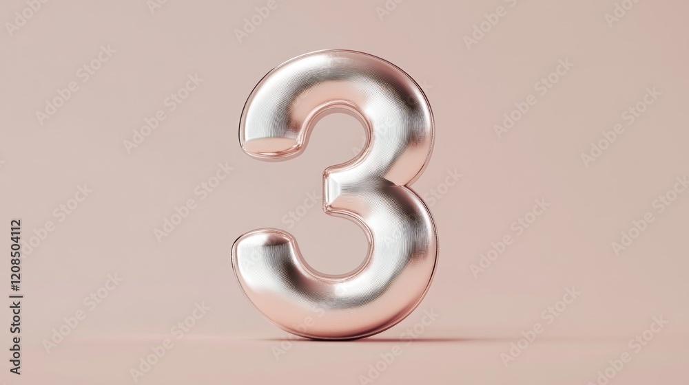 Naklejka premium Rose gold three, inflatable, studio, minimal background, celebration