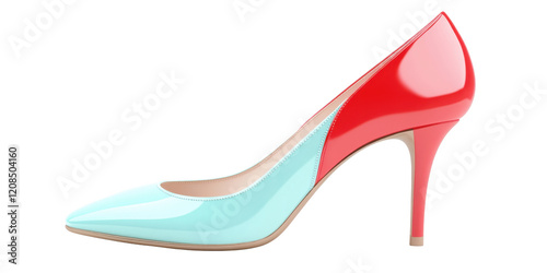 Stylish Two Tone Women s High Heels Red and Aqua Patent Leather Pumps Elegant Footwear
