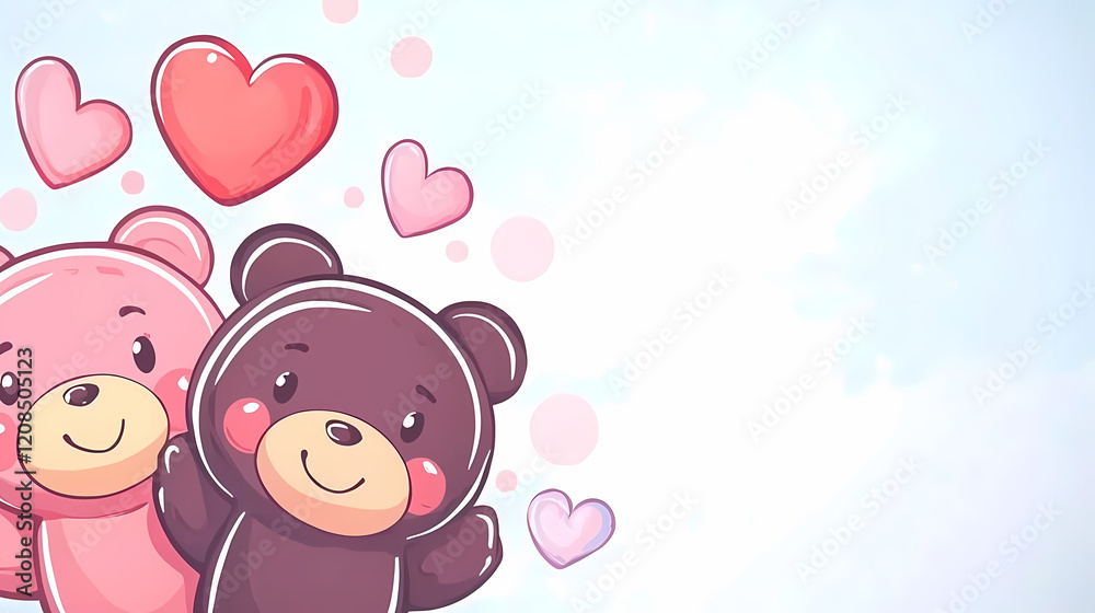Adorable teddy bears, hearts, and pastel background. Adorable teddy bears, hearts, and pastel background.